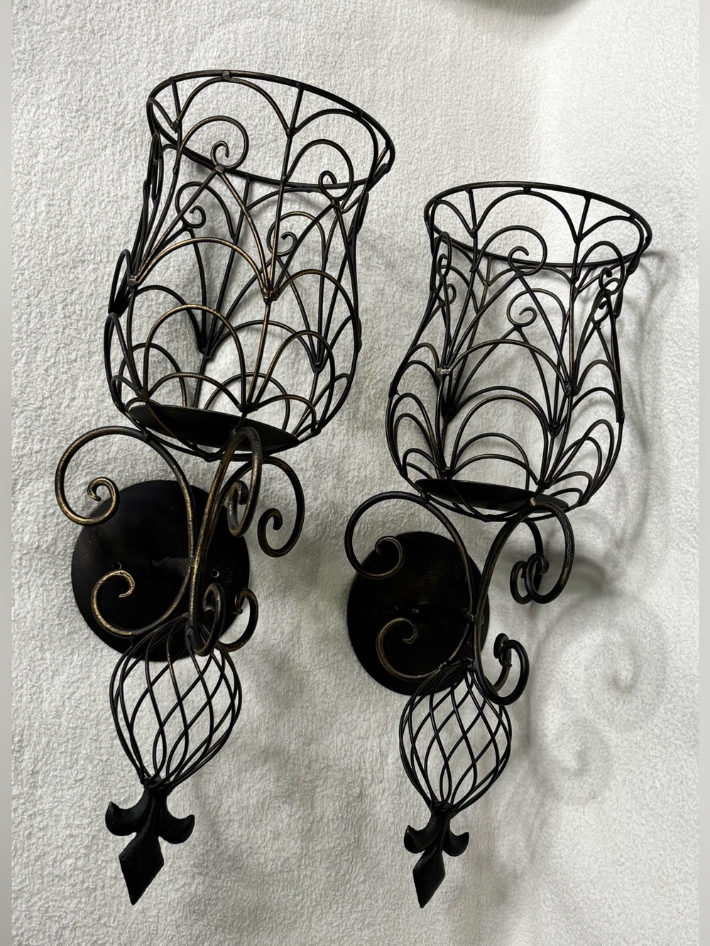 Vintage 2set style wrought iron wall candle sconces scroll metal hanging